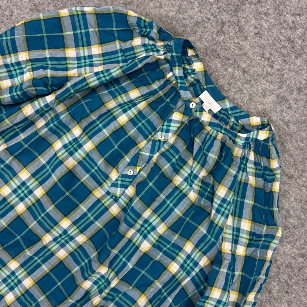 J. Jill Womens XL Petite Plaid Tunic Top 3/4 Sleeve Button Neck